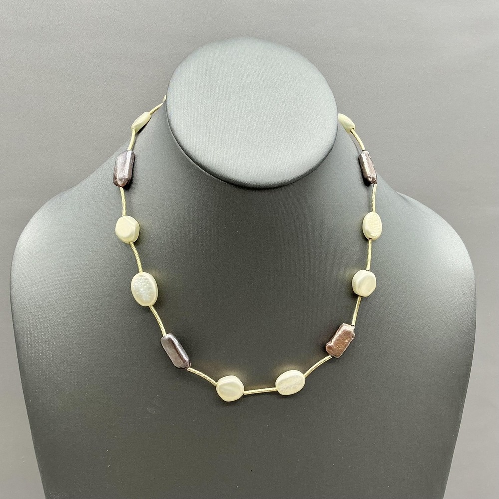 Lia Sophia Necklace Beaded Station Cream Brown Gold Tone Womens Fashion Jewelry